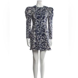 Ulla Johnson Wren Floral Front Zip Mini Dress Puff Sleeve Size 2 Blue White